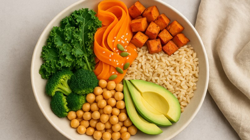 Blog Ambiental • Tigela com alimentos naturais dispostos horizontalmente representando sustentabilidade alimentar