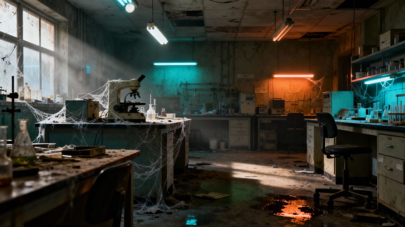 Blog Ambiental • Bancada de laboratório vazia representando a solidão científica e a fragilidade institucional da pesquisa